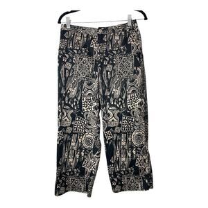 Vintage Chicos Design Cropped Capri Pants Tribal Print Black Tan Chico 1= Medium